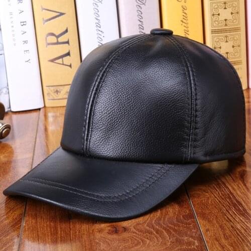 Men Leather Caps Male Winter Cow Leather Hats Casual Leather Outdoor Baseball Cap
