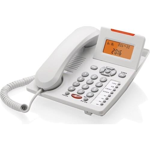 Desktop Corded Telephone Landline Phone with Caller ID, Mute, Voice Number Report, Calculator, Fast Dial Buttons, Orange Backlit