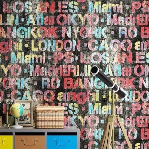 New Retro nostalgic industrial style English alphabet wallpaper clothing store tea shop background wall KTV wallpaper hair salon