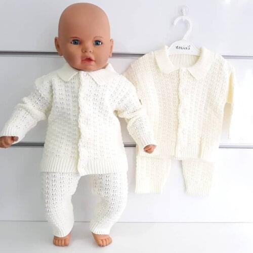 Newborn Slim Slim Cream Knitwear 2 Pcs Baby Boy Girl Costume Sui Top + Pant Infant Clothing Autumn Winter Cotton Long sleeve