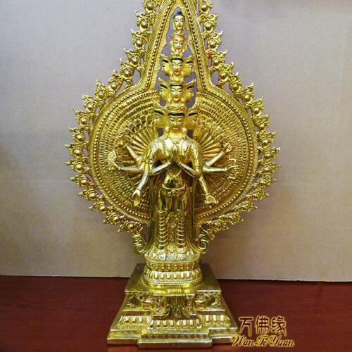 Wholesale-home family efficacious Talisman Protection # Tibetan Buddhism Thousands Hands Guanyin gilding GOLD Buddha statue