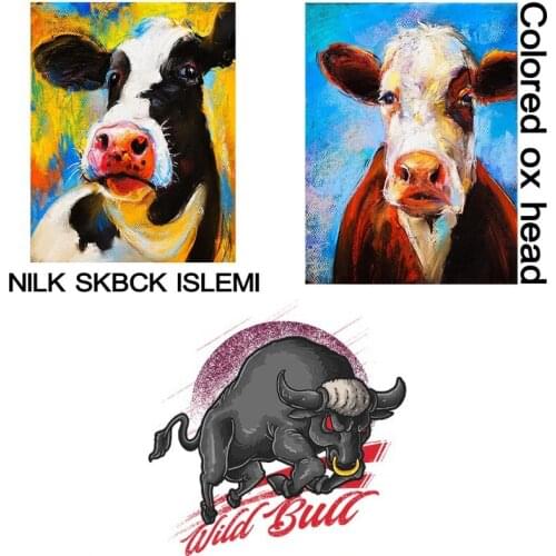 Milk Cow Iron on Patches for Mens Clothing Cool Bull Parches Thermal Transfer Stickers on Punk Clothes Accessories Appliques