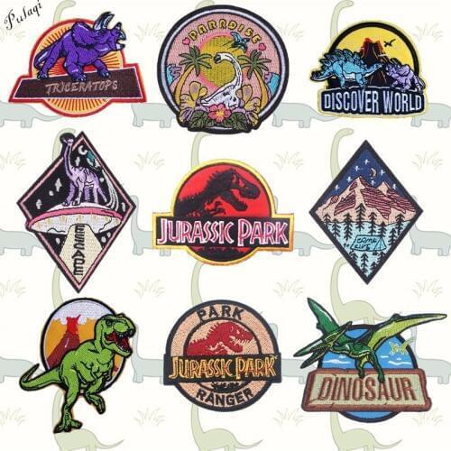 Pulaqi Discovery World Dinosaur Patches Iron On Clothes Hat T-shirt Jurassic Park Patch For Men Kids Women Decoration F