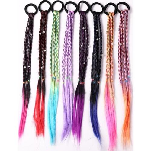 New Girls Colorful Wigs Ponytail Hair Ornament Headbands Rubber Bands Beauty Hair Bands Headwear Kids Hair Accessories Head Band