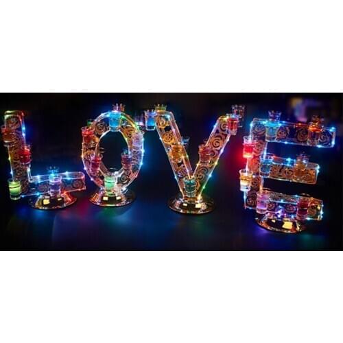 Luxury Rechargeable Luminous Light Up LOVE Shaped LED Cocktail Cup Holder Wine Glass Cup Holder for Wedding Party Decorations