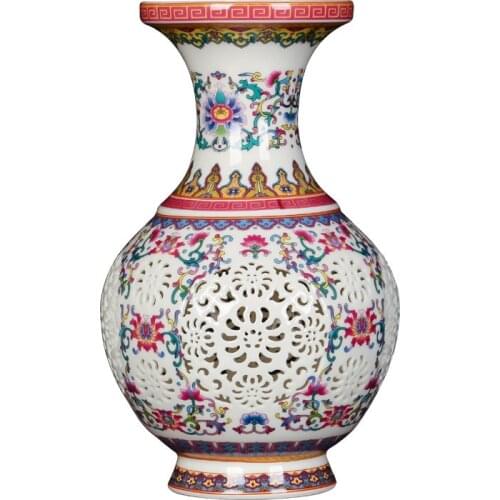 Luxury Chinese-style Palace Restoring Ancient Ways Jingdezhen Pierced White Ceramic Art Vases For Flower Decoration