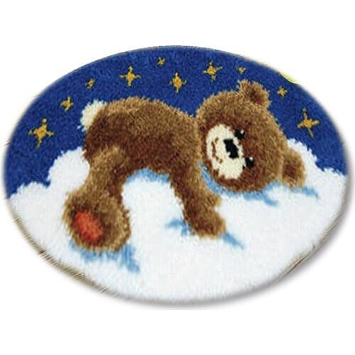 Animal Embroidery Latch Hook Rug Kit DIY Mat Needlework Embroidery Handmade Bear Rugs Seat Cushions Pillows