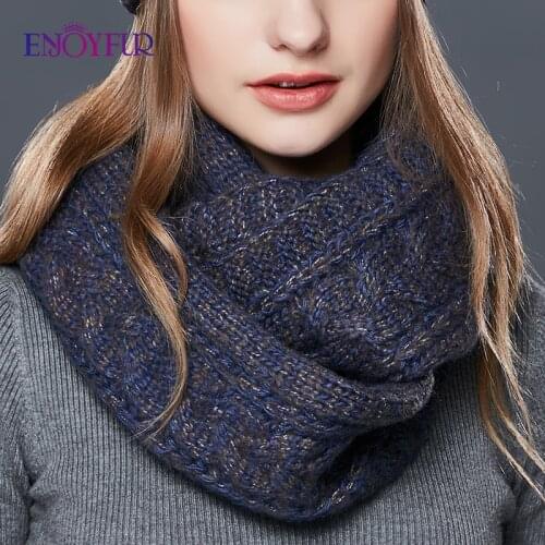 ENJOYFUR cotton blends autumn winter scarf for women fashion twist pattern ring scarves warm thick female knitted neckerchief