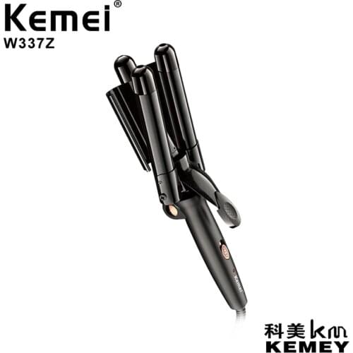 Kemei Hair Curling Iron Ceramic Three Tube Curling Triple Barrel Crimper Wave Water Ripple gentle heating Electric Hair Curler