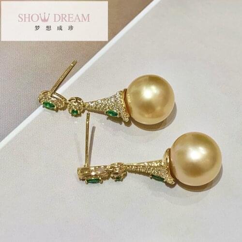 SHOWDREAM S925 Silver Zircon Natural Seawater Pearl Earring Retro luxury design sense women Earring
