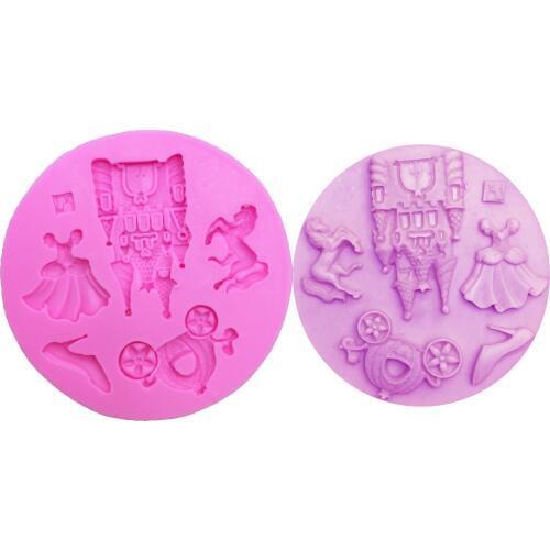 M0527 DIY Fairy Princess Dress/Castle/Shoes/Horse/pumpkin car Silicone Molds Girls Cake Decoration Tools Moulds