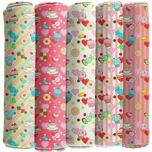 Bullet Strech Fabric Printed Donuts Pattern Polyester Cotton Snacks Food for DIY Hair Bow Scarf Home Textiles Materials 50*145cm