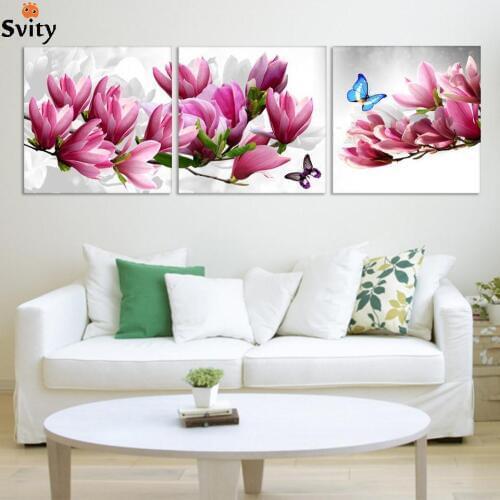 SVITY Nordic Pink Orchid Flower Painting Modern Minimalism Wall Poster For Living Room Decor Art Modular Painting 3Pcs/Set