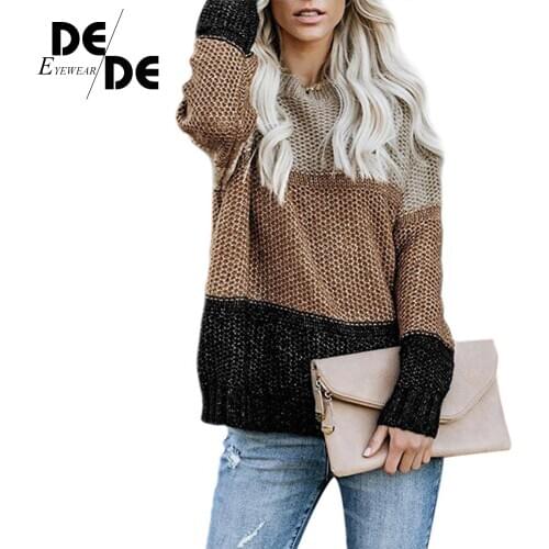 Women Patchwork Womens Sweaters Pullovers Oversize Colorful Striped Knitting Jumpers Female Autumn Winter Warm Knitted Sweater