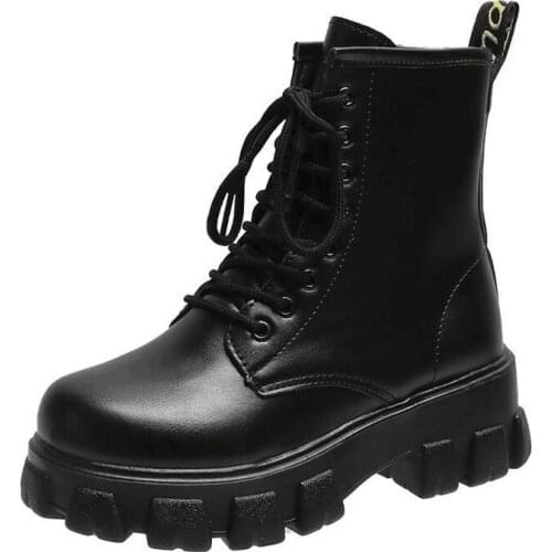 Botas Women Motorcycle Ankle Boots Wedges Female Lace Up Platforms Spring Leather Woman Boots 2020 Botas Mujer Boots for Women