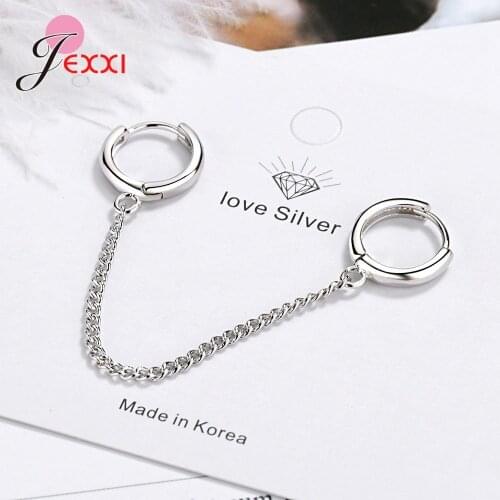 New Arrival Statement 925 Sterling Silver Double Ear Pierced Hoop Earrings Chain Tassel Temperament Jewelry Women Brincos