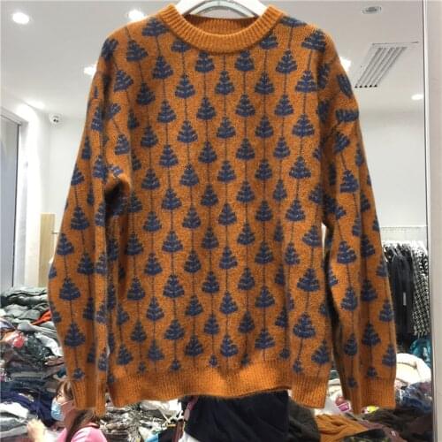 Women Pullover 2021 Fashion Oversized Jumper Houndstooth Knitted Sweaters Vintage Long Sleeve Loose Female Pullovers Chic Tops