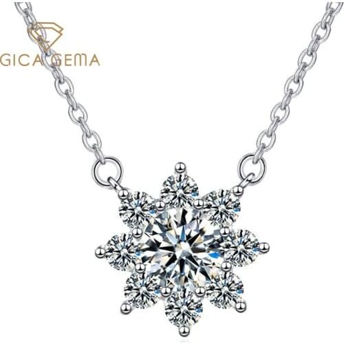 GICA GEMA 100% 925 Sterling Silver Moissanite Necklace For Women Classic Snowflake Pendant Engagement Wedding Party Giftsy Gifts