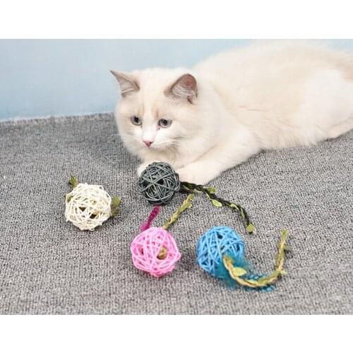 1PC Rattan Cat Interactive Toy With Bell Pet Chew Toy Puppy Teething Toy Cat Sound Toy Anti-Biting Kitten Bell Ball Pet Supplies