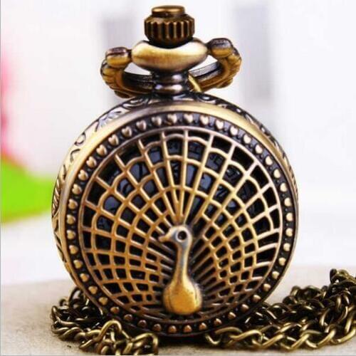 Wholesale 10 PCS/lot Fashion quartz peacock Modern clock Hollow out Necklace pocket watches gift PO578