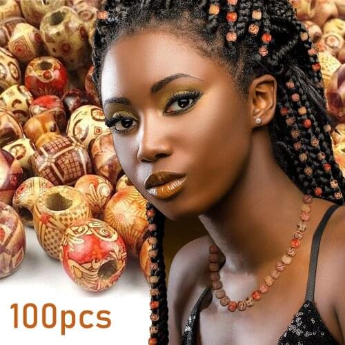 100Pcs Carved Pattern Wooden Beads for Jewelry Making Dreadlock Hair Braids Diy Spacer Beads Decoration Bracelet DIY Necklace