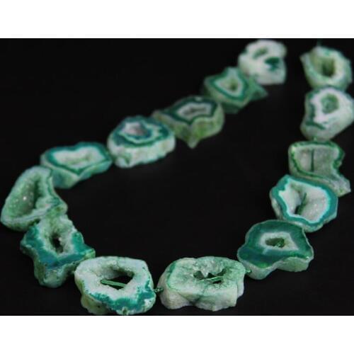 High Grade 12-15pcs/strand Green Agates Cluster Geode Drusy Slab Beads,Natural Quartz Druzy Slice Nugget Pendants Jewelry