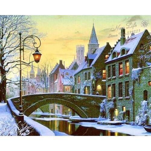 14/16/18/27/28 Top Quality Beautiful Counted Cross Stitch Kit Abstraction landscape snow house street lamp