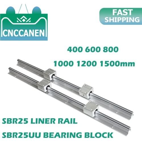 2Pcs SBR25 Linear Rail Guide 400 600 800 1000 1200 1500mm + 4pcs SBR25UU Linear Bearing Block Linear Rail Set