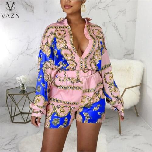 VAZN 2021 Autumn High-end Chiffon Shirt Set Full Sleeve Shirt Top Short Pant Sexy Mature High Waist Slim Women 2 Piece Set