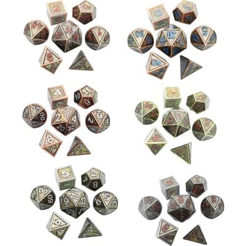 7Pcs Solid Metal Polyhedral Numeral D4 D6 D8 D10 D12 D20 Dice Set for MTG DND RPG Party Board Game Toys