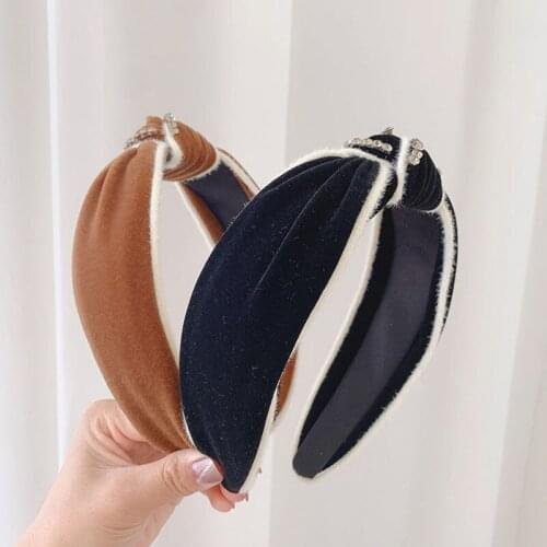 Velvet headbands fashion hair accessories woman Czech diamond knotted wide-brimmed hairband retro plush wild hair band headwear