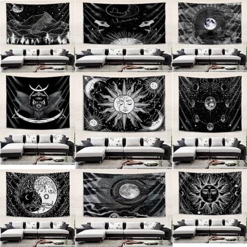 White Black Nordic cross border home tapestry black and white series Datura hanging cloth bedroom decorative background cloth