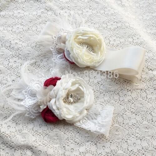 Free Shipping Roll Flower Ostrich Feather Headband Belt Set
