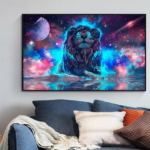 Large size color starry sky lion diamond painting modern animal picture rhinestone mosaic art wall art poster home decoration