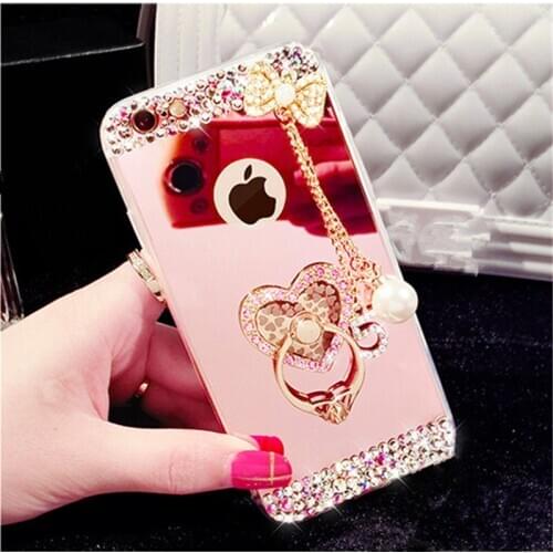 For Samsung S6 S7 S8 S9 S10 PLUS S10 Lite Note5 8 9 Case Luxury Bling Rhinestone Diamond Soft Silicone Mirror Ring Case