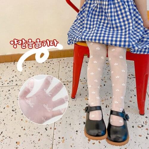 Girls Stockings Summer White Tights For Children Sweet Flower Bowknot Heart Breathable Hosiery Kids Knee Socks Nylon Pantyhose