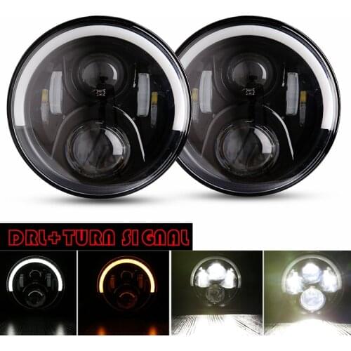 For Motor JK Wrangler TJ 7 Inch Round LED Headlight White Halo Angel Eye / DRL Yellow Turn Signal LED Projection