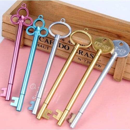 40PCS Creative Stationery Retro Key Shape Gel Pens Metallic Student Supplies Signature Pen Water Pen Office Accessories