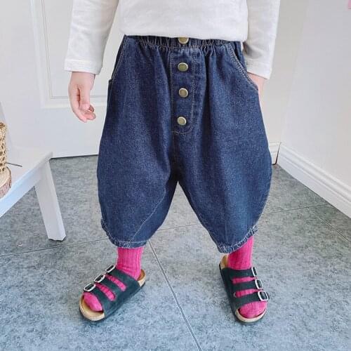 Baby Boys and Girls Jeans 2021 Autumn New Kids Loose Casual Harem Pants Toddler Baby Korean Solid Denim Pants Childrens Jeans