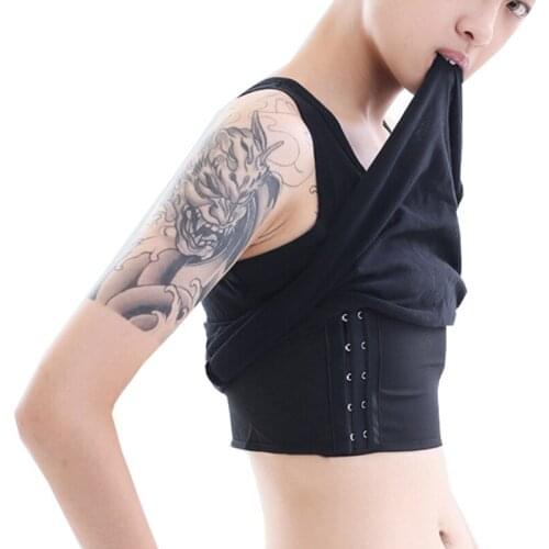 HaleyChan Summer Cotton Plus Size Long Tank Top Chest Binder for Tomboy Trans Lesbian FTM Transgender Corset Black Tube Top
