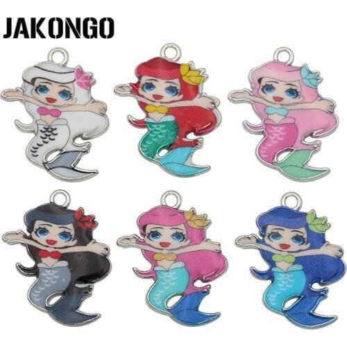 JAKONGO Silver Enamel Mermaid Charm Connector for Jewelry Making Bracelet Accessories DIY Craft 20x27mm
