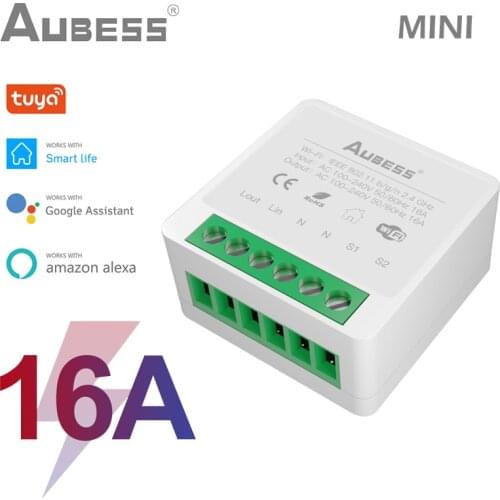AUBESS Tuya 16A Mini Smart Wifi DIY Switch 2 Way Control Smart Home Automation Module Works with Alexa Google Home Smart Life