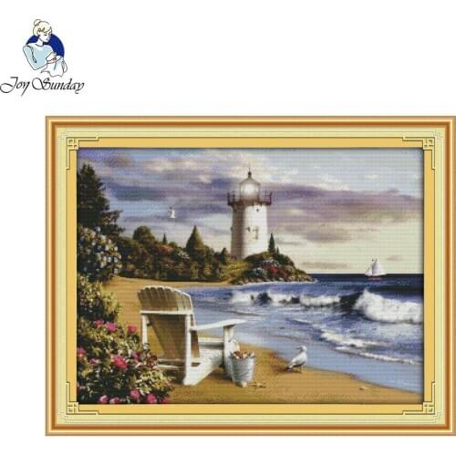 Joy Sunday DIY Cross Stitch Kits Sets Handmade Needlework Chinese Embroidery The lighthouse Patterns Cross-Stitching Paintings