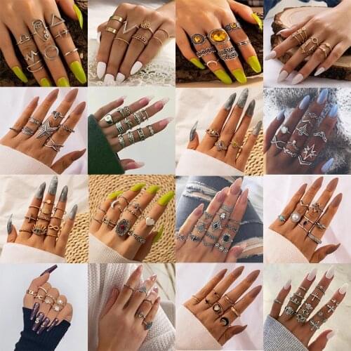 Docona 19 Style Geometric Star Crescent Ring Set for Women Luxury Open Crystal Metal Alloy Rings Vintage Jewelry Anillos кольца