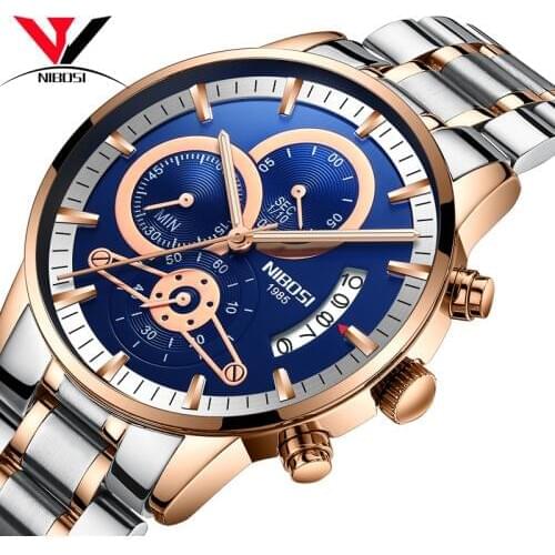 NIBOSI Mens Sport Watches Men Waterproof Military Army Men Watch Luxury Brand Full Steel Chronograph Quartz Wristwatch Relogios