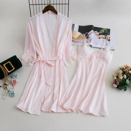 MECHCITIZ Women Robe Gown Sets 2 Piece Nightdress Bathrobe Summer Sleepwear Female Satin Kimono Silk Robes Sleepwear Lounge Suit