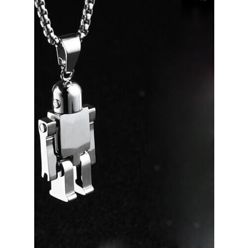 New Trendy Necklace Retro Move Robot Pendant Stainless Steel 24Inch Chain Link Jewelry for Festival Party Men Women Accessories