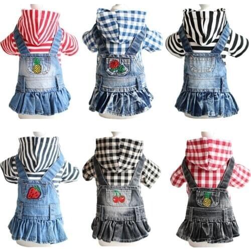 Newest Dog Clothes For Small Large Dogs Winter Dog Jeans Skirt Stripe/plaid Warm Coat Dog Denim Jacket For Chihuahua Yorkshire