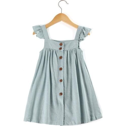 New Summer Girls Princess Dress Children Linen Dress Mint Ruffled Kids Clothing European Style