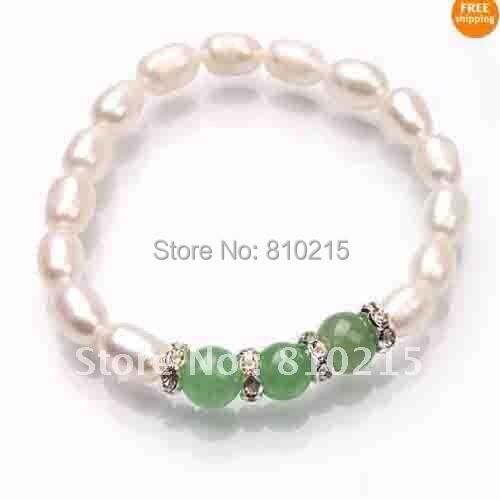 Charming! New Green Onyx Genuine Freshwater Pearl Bracelet Bangle 7.5inch Fashion Pearl Jewelry Wholesale New Free Shipping